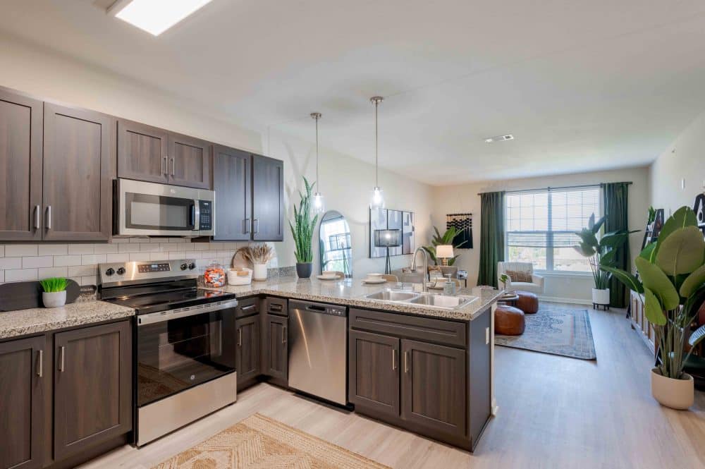 park on morton apartments near indiana university bloomington platinum kitchen and living room